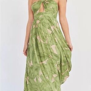 Kimchi Blue Strapless Green Leaf Dress